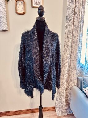 Express Black Shaggy Open-Front Cardigan